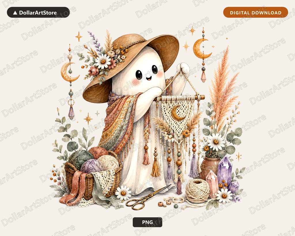 Boho Ghost PNG, Sublimation Design, Cute Cowboy Ghost Shirt Design Digital Download