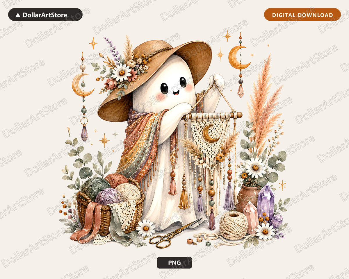 Boho Ghost PNG, Sublimation Design, Cute Cowboy Ghost Shirt Design Digital Download