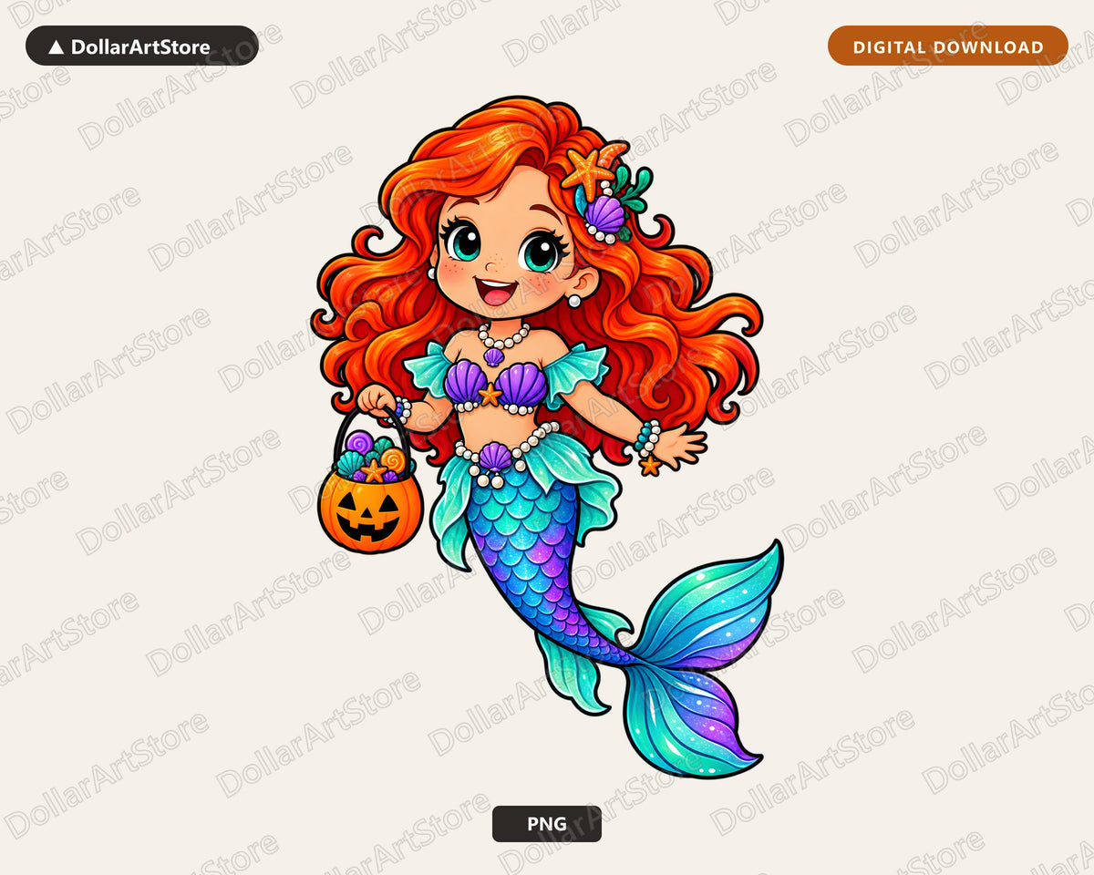 Mermaid Girl Halloween PNG, Sublimation Design, Shirt & Tumbler Digital Download