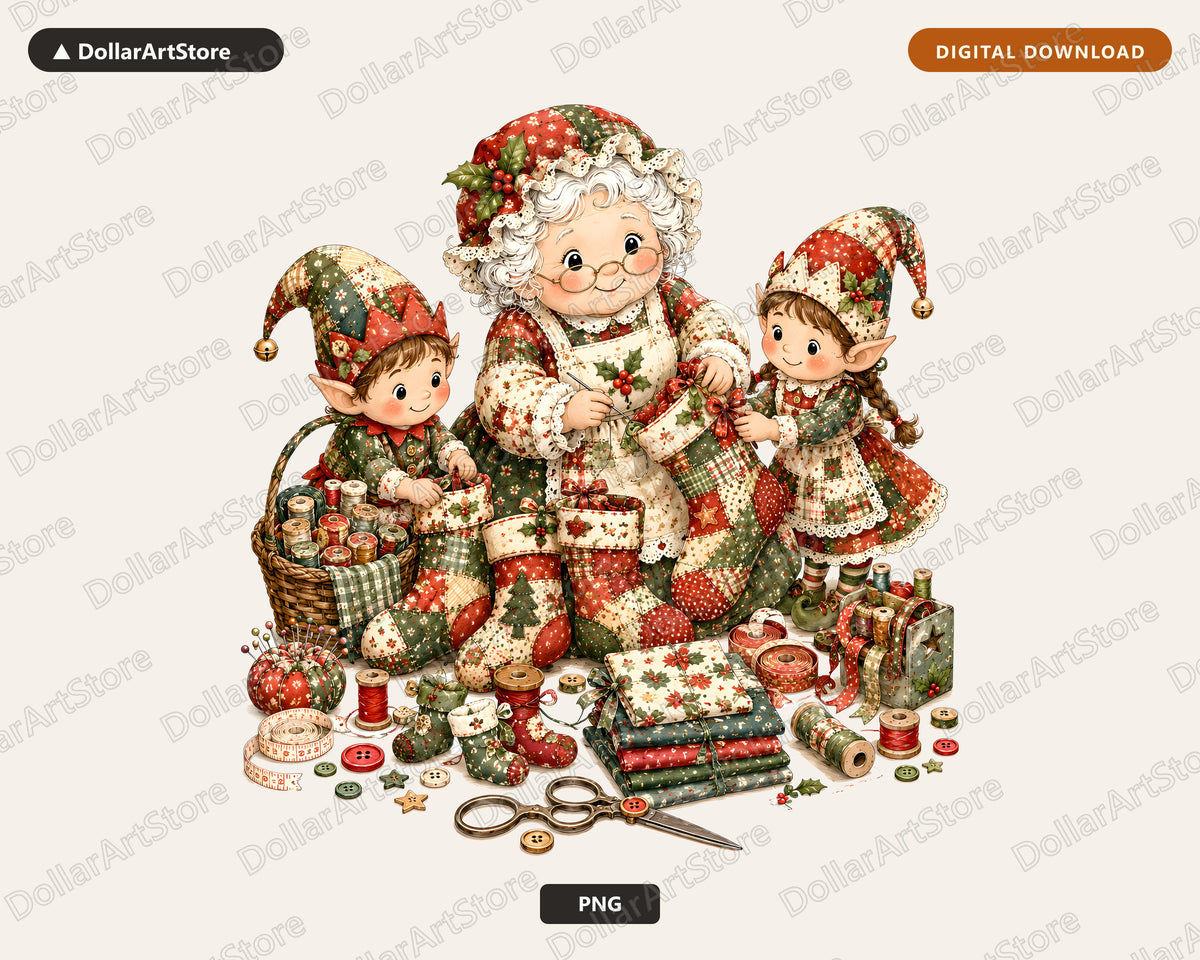 Santa Patchwork PNG Sublimation Design, Vintage Elf Christmas Shirt Design