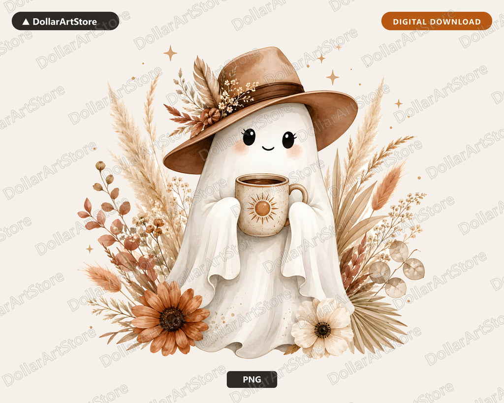 Boho Ghost PNG, Autumn Sublimation Design, Fall Shirt Design Digital Download