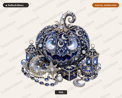 Gothic Celestial Pumpkin PNG, Luxury Halloween Sublimation Design, Shirt Print Download
