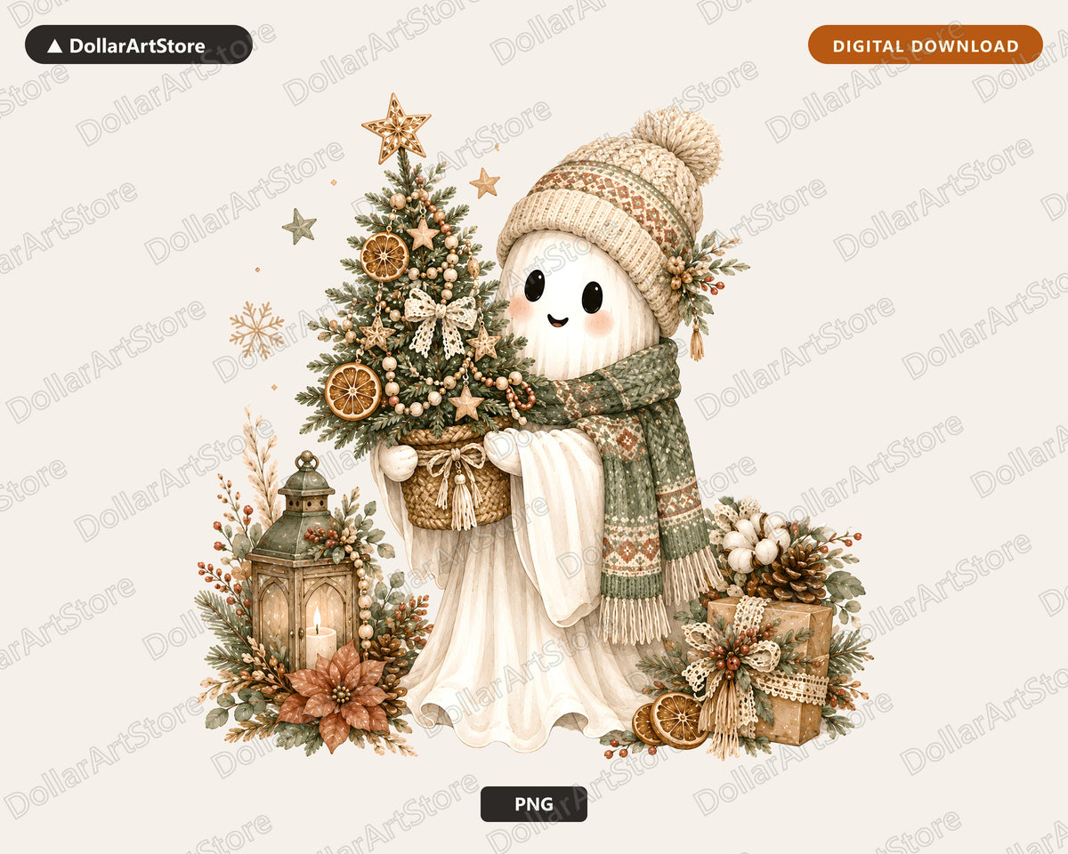 Boho Ghost PNG, Christmas Holiday Sublimation Design, Cute Ghost Shirt Design