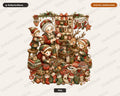 Santa Patchwork PNG, Vintage Christmas Elves, Sublimation Design Digital Download