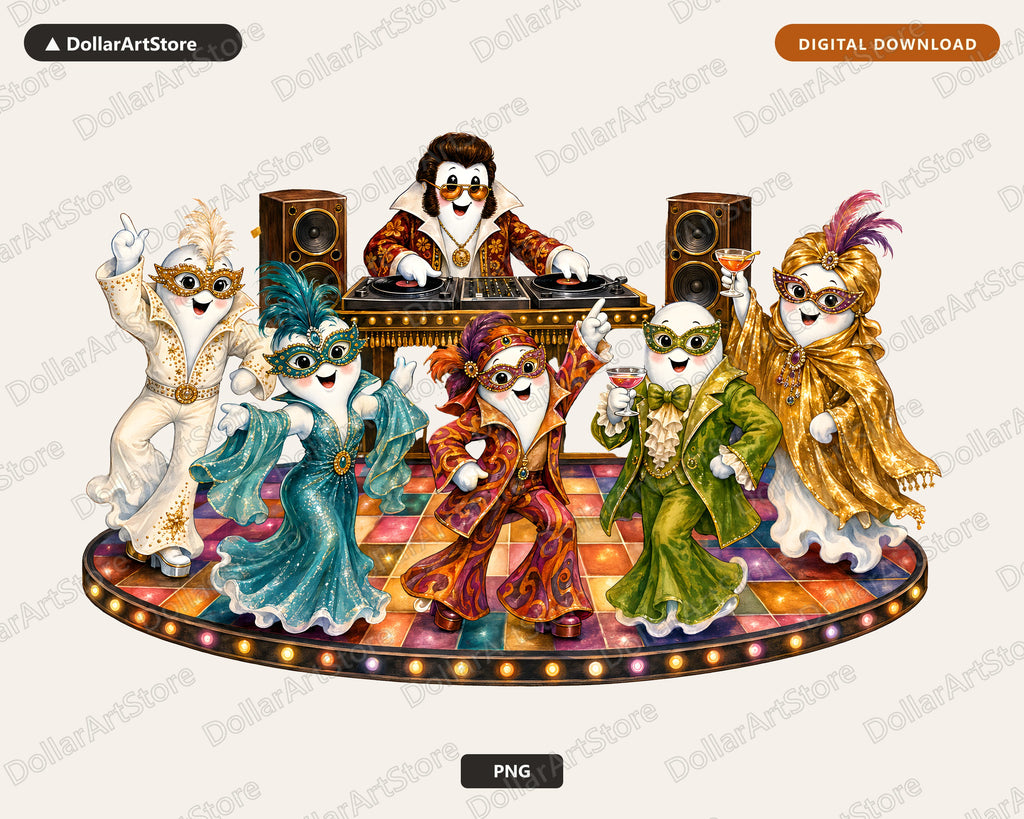 Retro Disco Masquerade Costume Party Penguin PNG, Sublimation Design, Digital Download