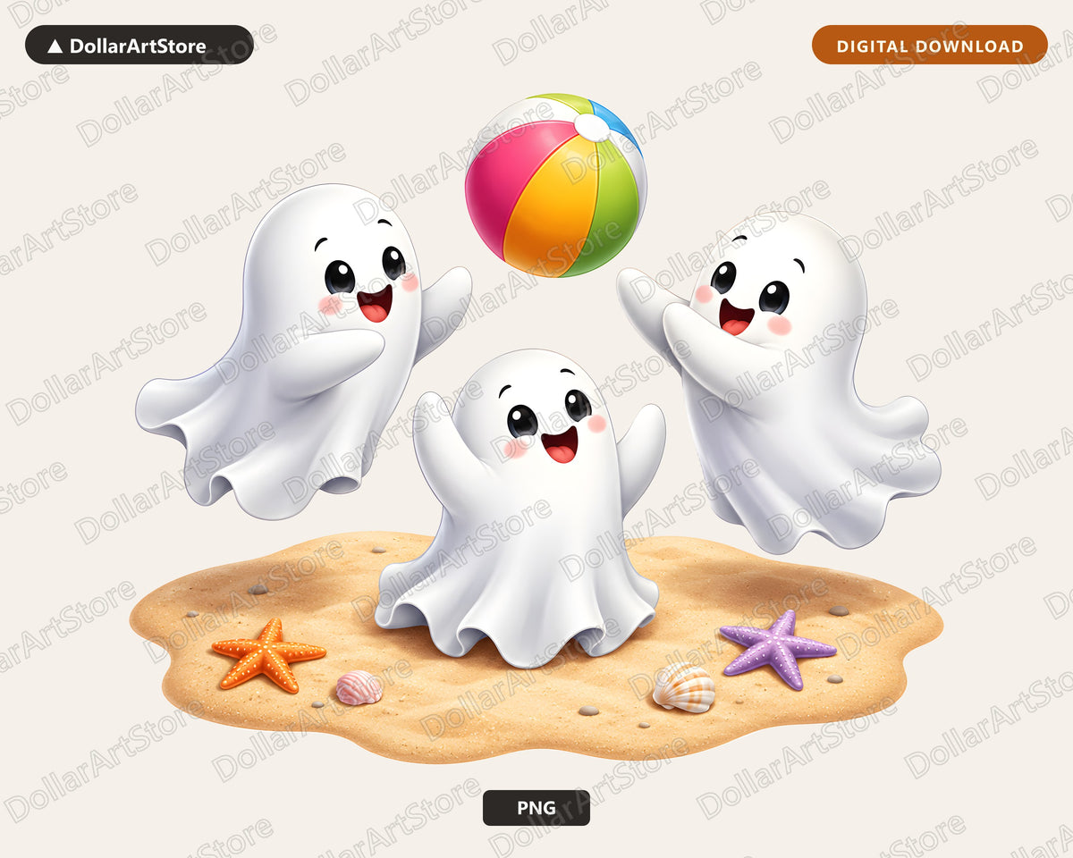 Cute Beach Ghosts PNG, Sublimation Design, Halloween Shirt Design Digital Download