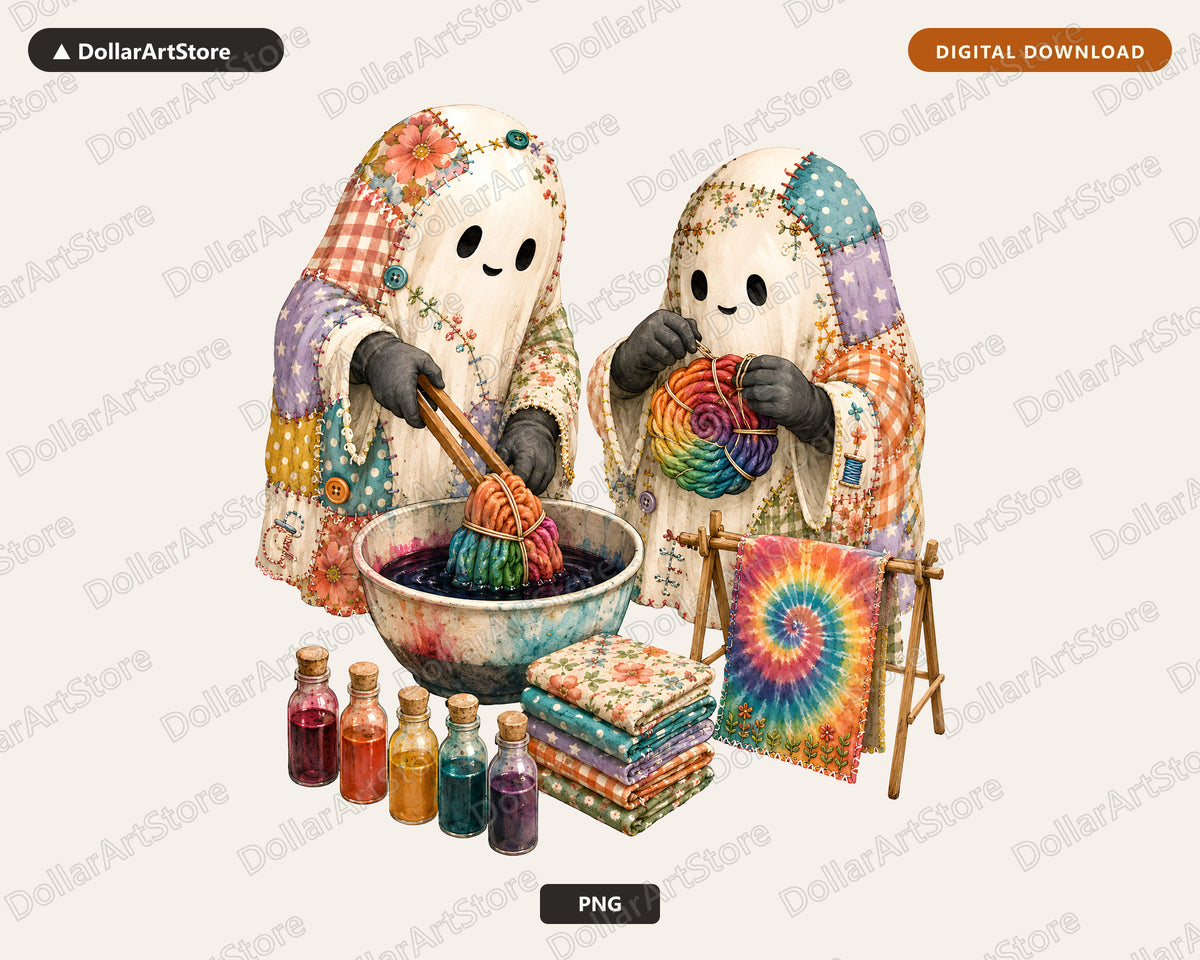 Crafty Ghost PNG Sublimation Design, Cottagecore Dye & Sewing Digital Download