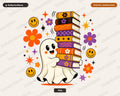 Bookish Ghost PNG, Retro Sublimation Design, Groovy Shirt Design Digital Download