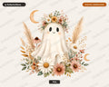 Boho Ghost PNG, Autumn Floral Sublimation Design, Fall Shirt Design Digital Download