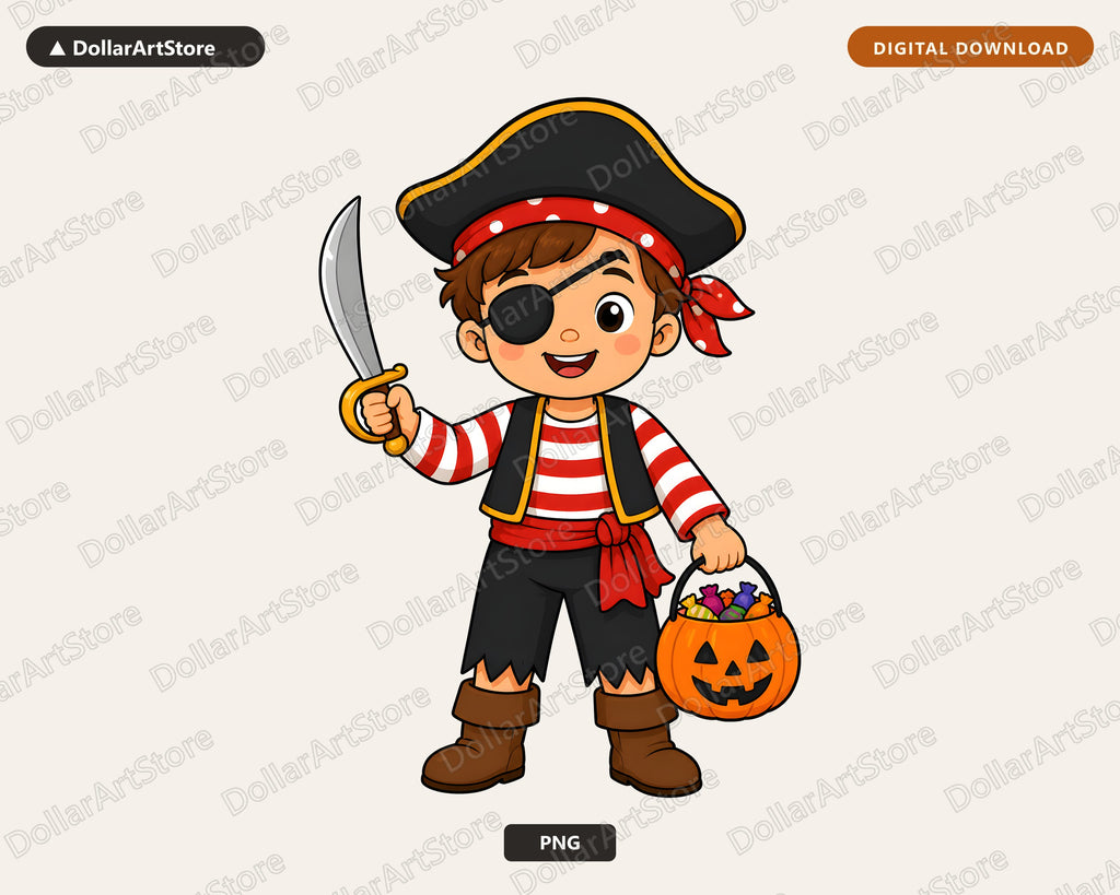Cute Pirate Kid PNG, Halloween Costume Design, Sublimation Shirt Download