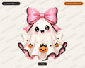 Cute Halloween Ghost PNG, Pink Bow Sublimation Design, Shirt & Tumbler PNG