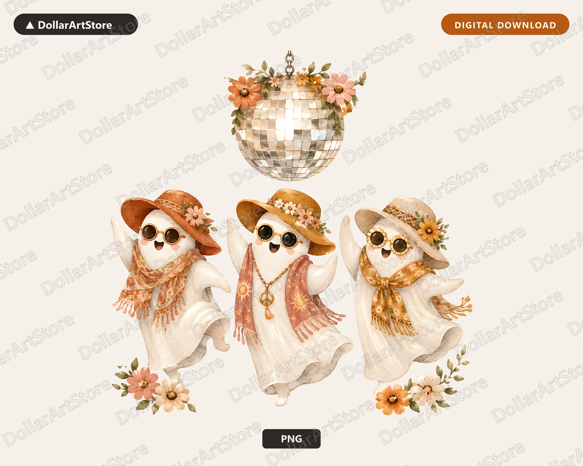 Boho Ghost PNG, Sublimation Design, Retro Halloween Shirt Design Digital Download
