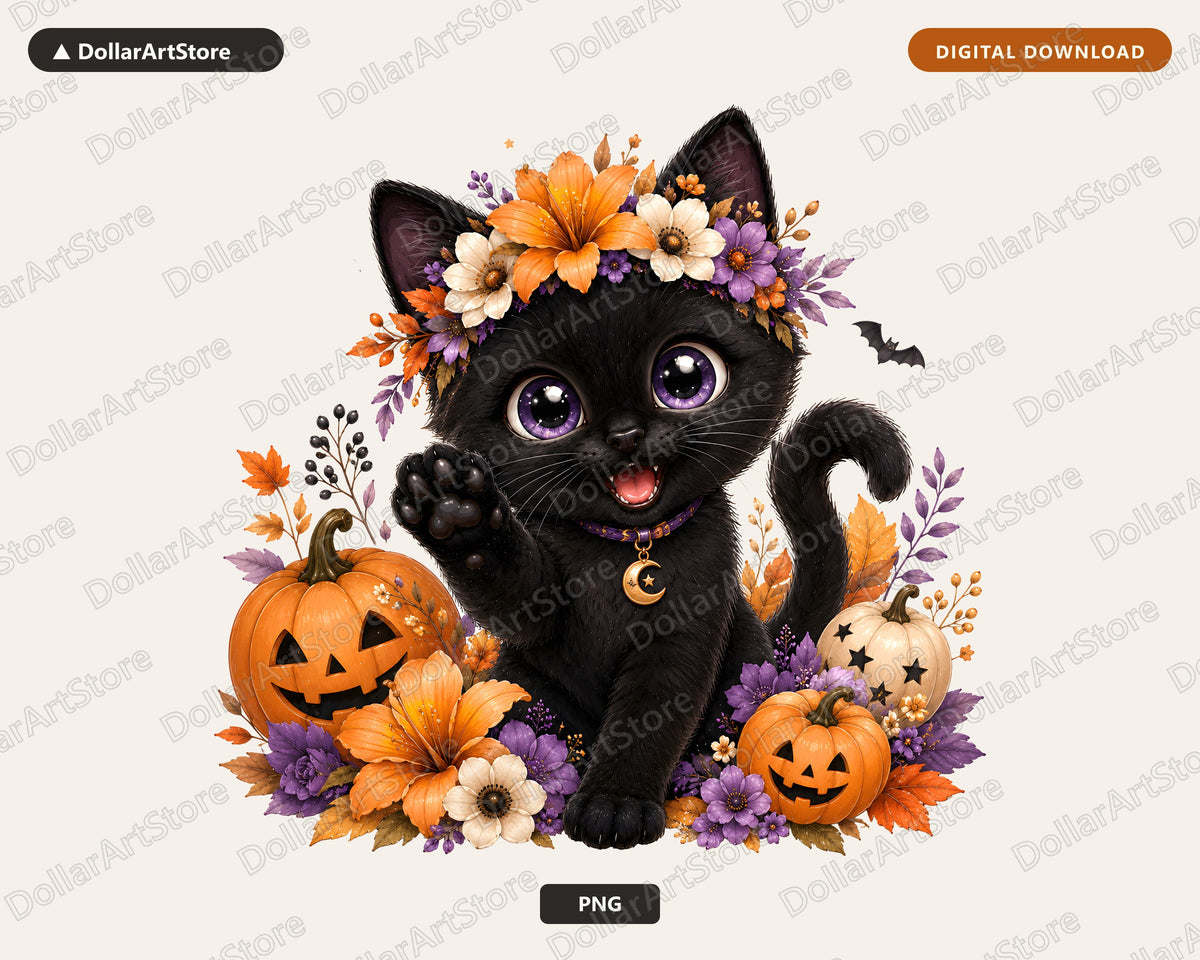 Black Cat Halloween PNG, Sublimation Design, Shirt Design Digital Download