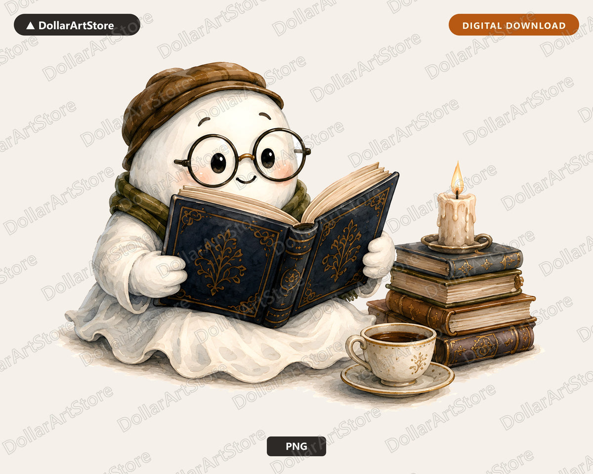 Bookish Ghost PNG, Sublimation Design, Reading Lover Shirt Design