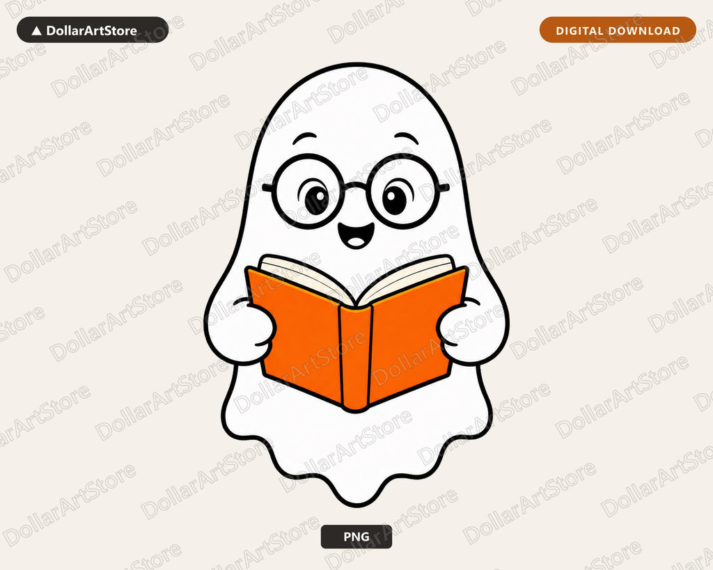 Bookish Ghost PNG, Cute Reading Character, Sublimation Design Digital Download