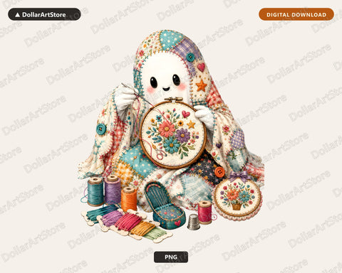 Crafting Ghost PNG, Embroidery Art Sublimation Design, Cute Ghost Shirt PNG
