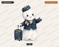 Cute Pilot Ghost PNG, Vintage Airline Steward Design, Sublimation Download