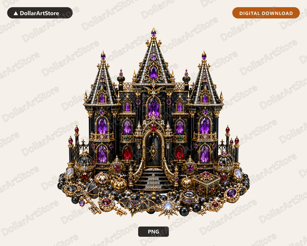 Gothic Halloween Castle PNG, Ornate Dark Fantasy Design, Sublimation Digital Download