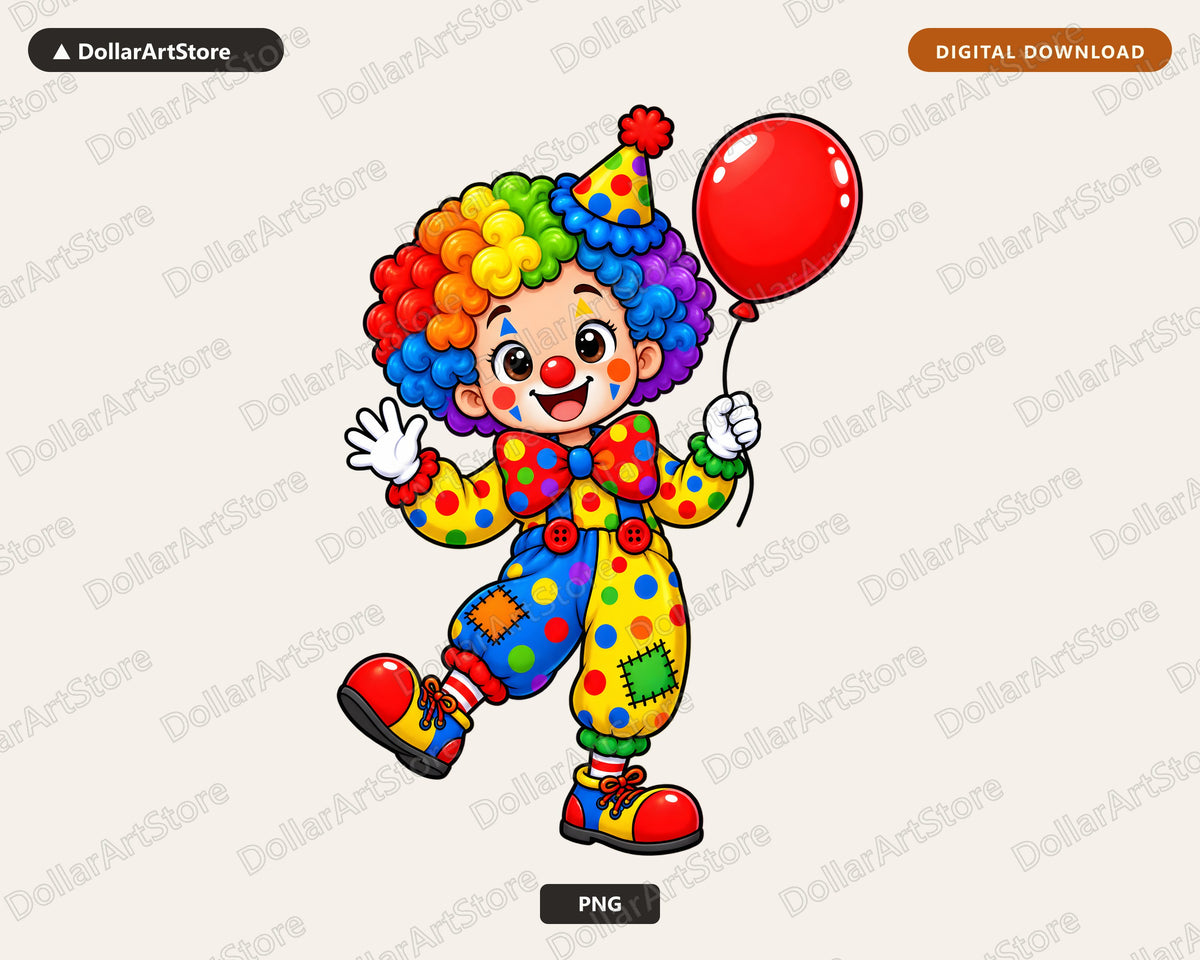 Cute Clown PNG, Kids Party Sublimation Design, Instant Digital Download