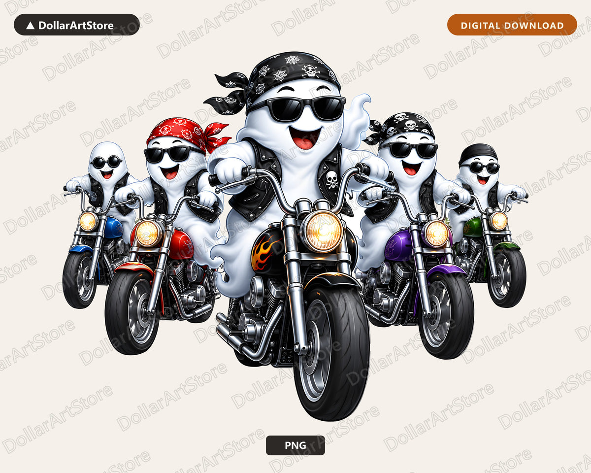 Cute Biker Ghost PNG, Halloween Sublimation Design, Shirt Design Digital Download