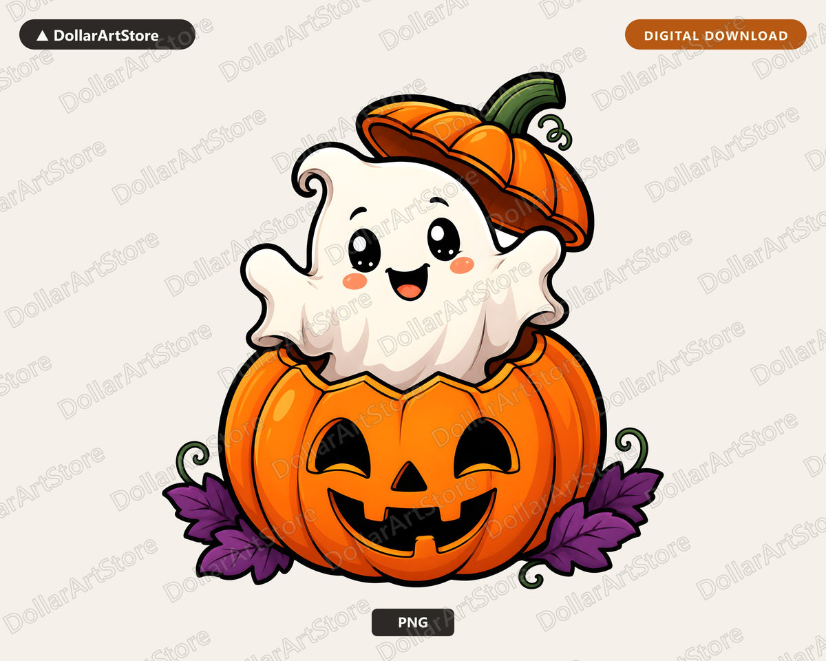 Cute Halloween Ghost PNG, Pumpkin Sublimation Design, Shirt Design Digital Download
