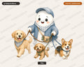 Cute Snowman Walking Dogs PNG, Sublimation Design, Digital Download