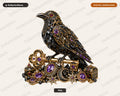 Gothic Raven PNG, Jeweled Black Bird, Ornate Sublimation Design