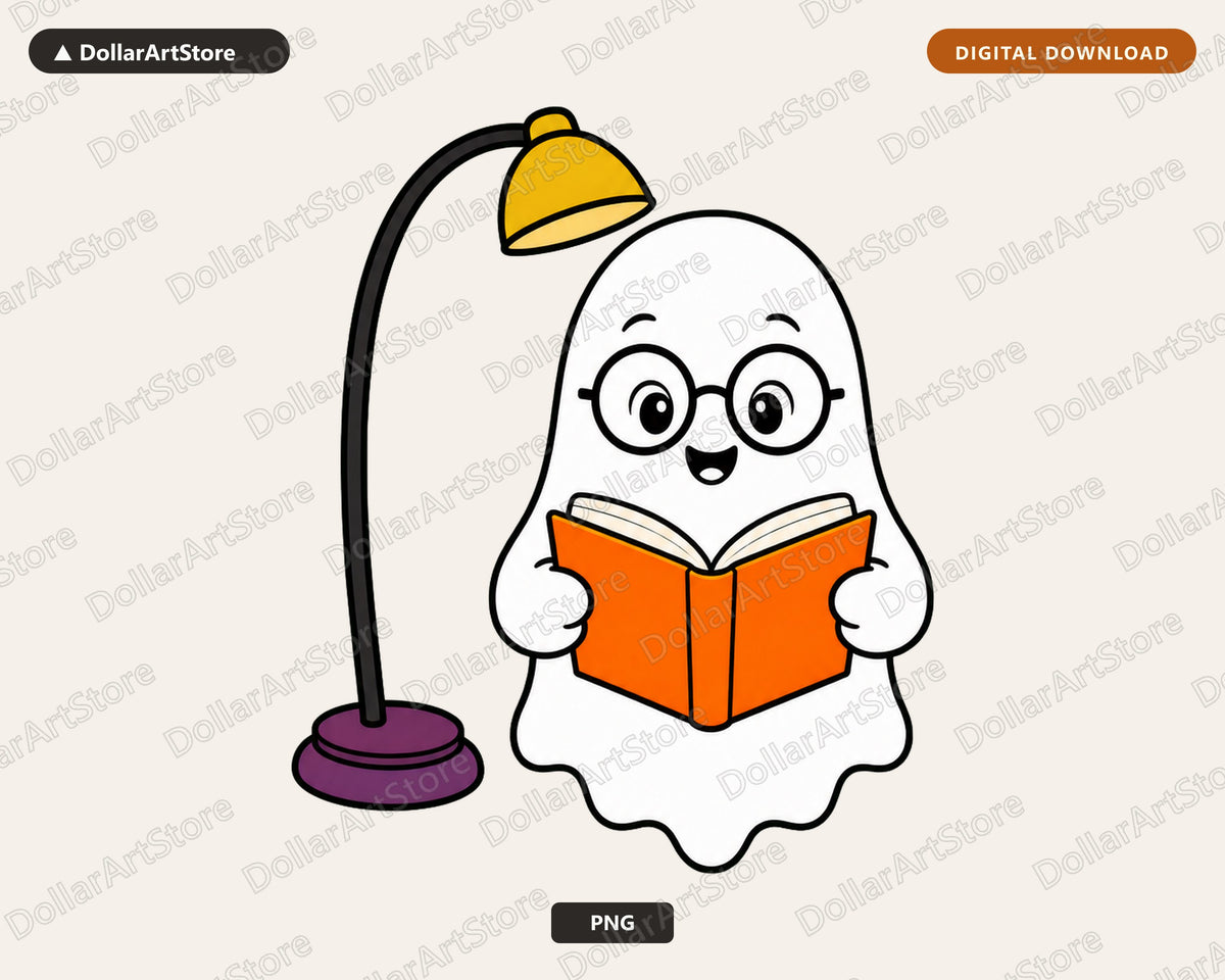 Bookish Ghost PNG, Reading Ghost Sublimation Design, Digital Download