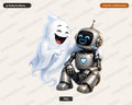 Cute Halloween Ghost and Robot PNG, Sublimation Shirt Design Digital Download