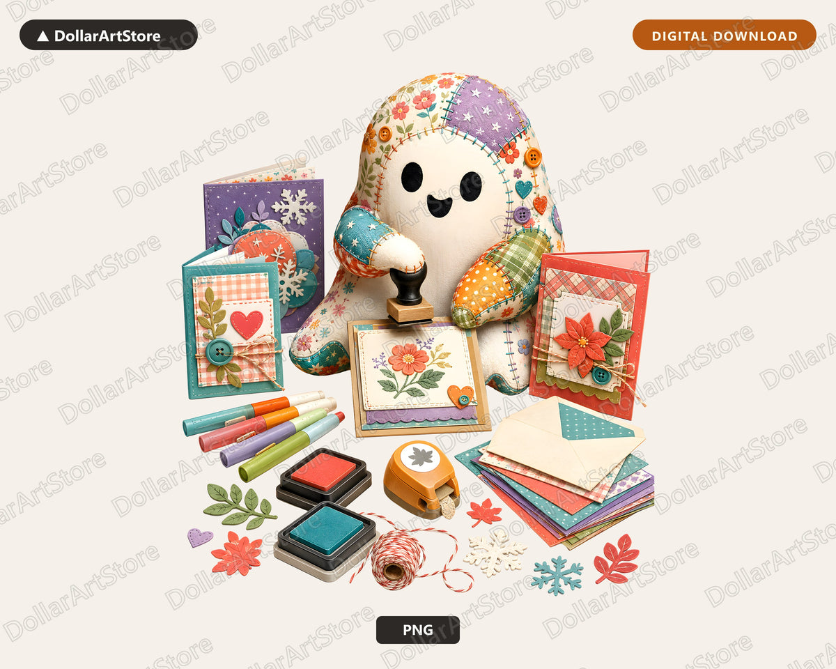 Crafty Ghost PNG, Sublimation Design, Scrapbooking Shirt Print Digital Download
