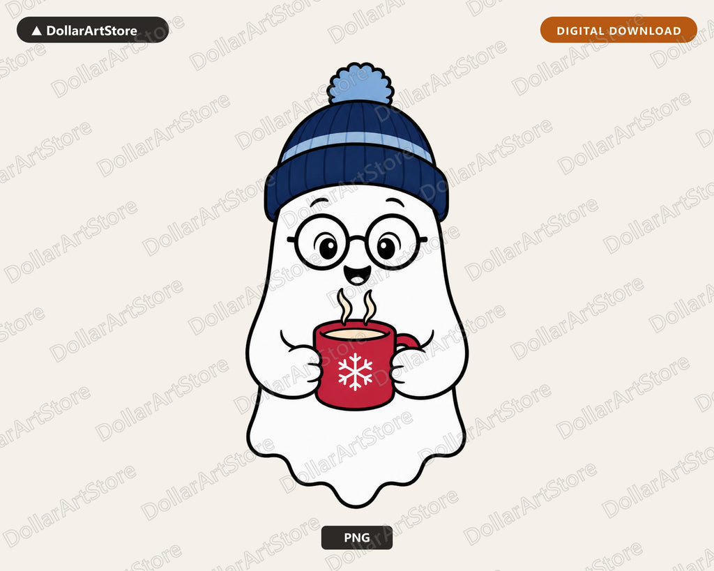 Cozy Ghost PNG, Winter Hot Cocoa Design, Sublimation Shirt Print Download