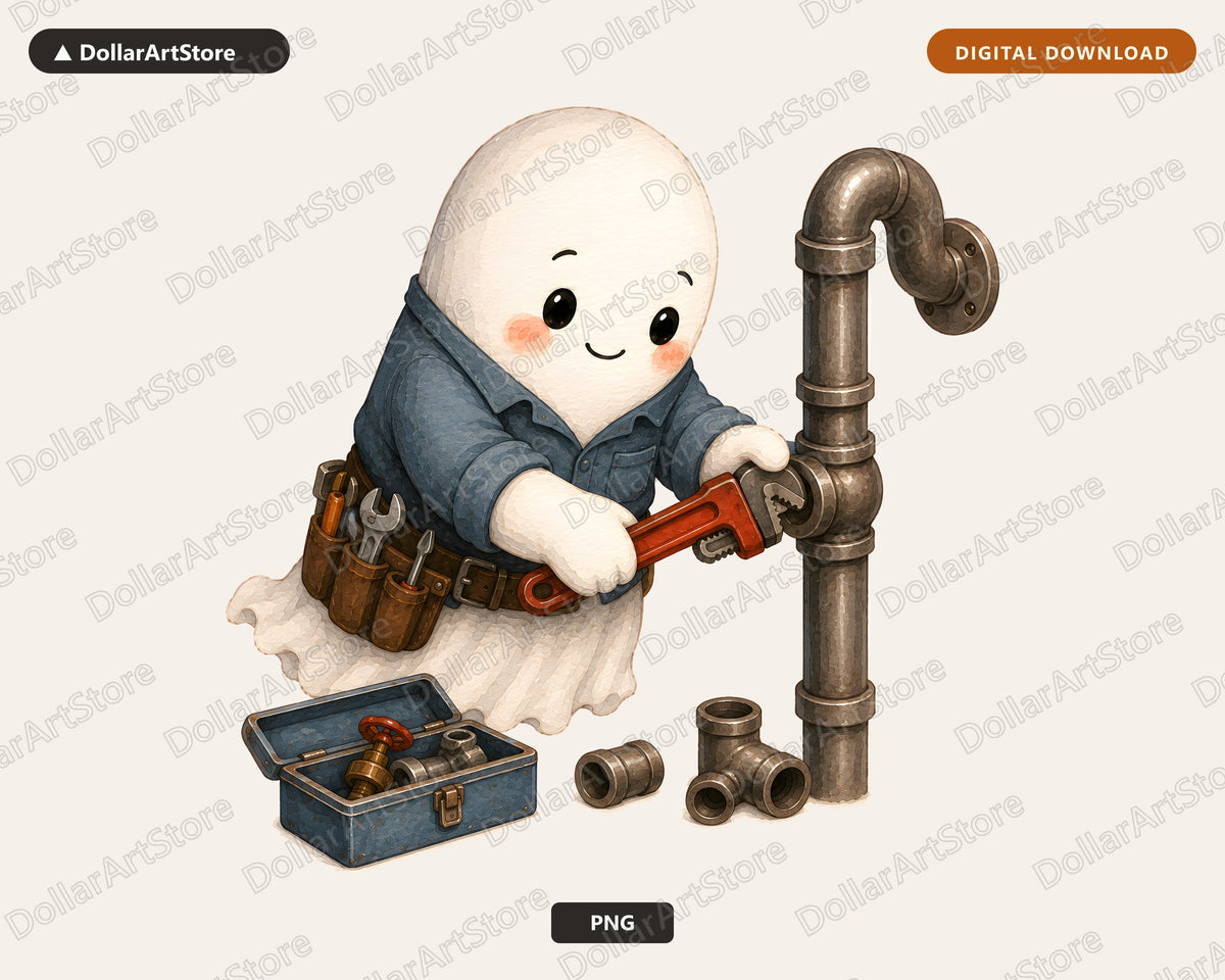 Cute Plumber Ghost PNG, Sublimation Design, Shirt Design Digital Download
