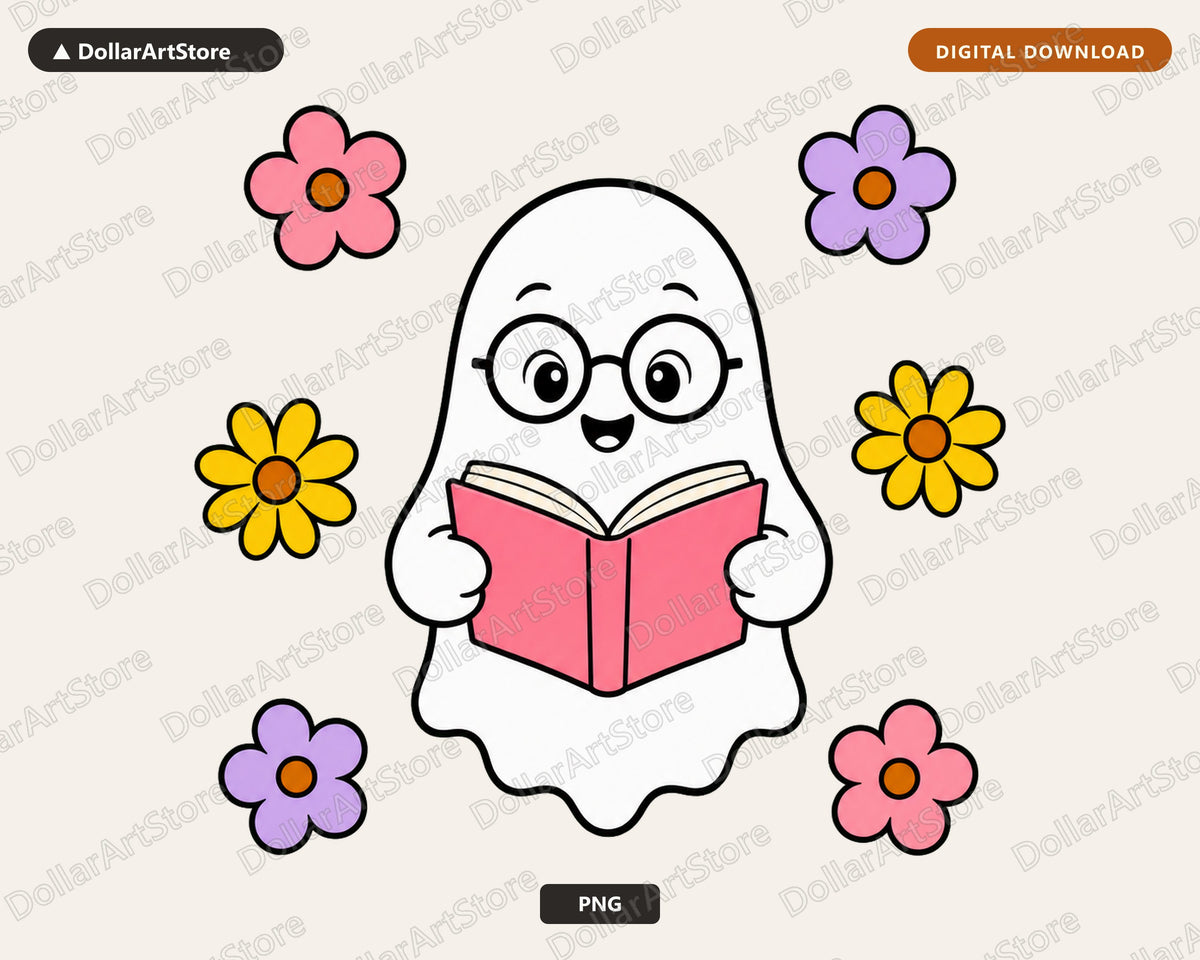 Bookish Ghost PNG, Reading Design, Sublimation Digital Download