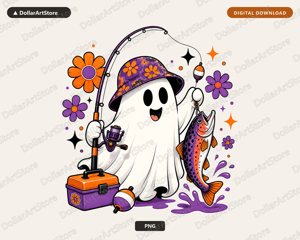 Cute Halloween Ghost PNG, Fishing Sublimation Design, Shirt Design Digital Download