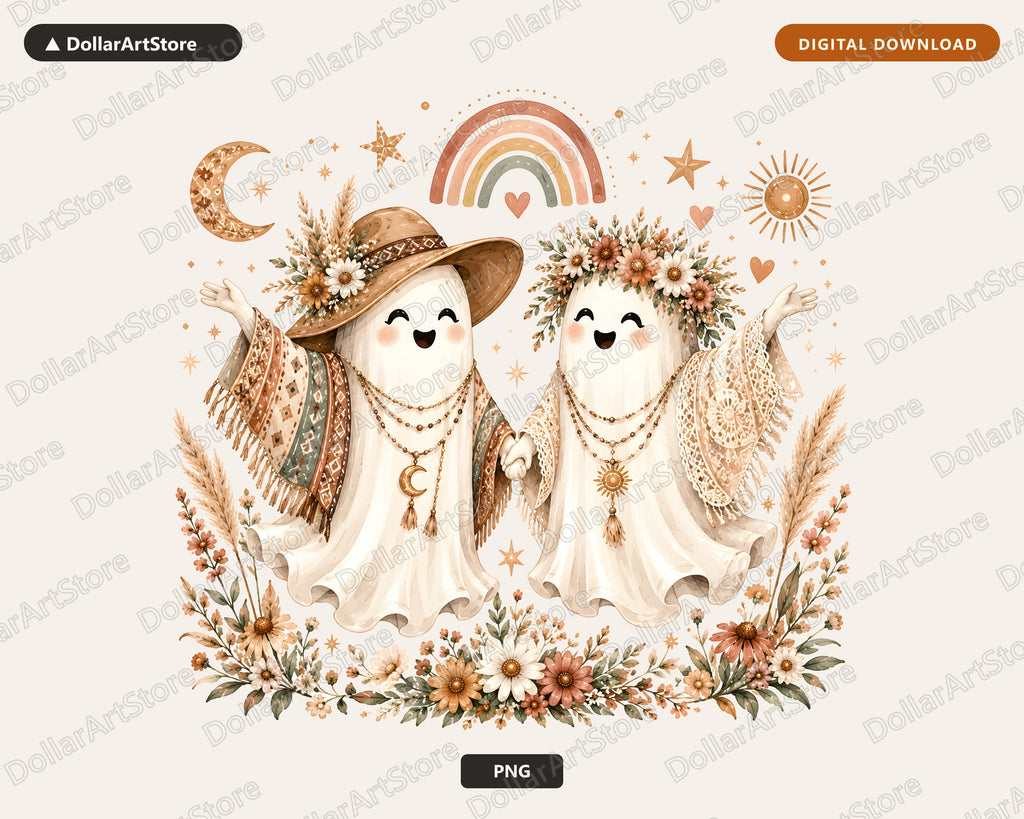 Boho Ghost PNG, Sublimation Design, Halloween Shirt & Tumbler PNG Digital Download