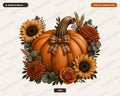 Autumn Pumpkin PNG, Fall Floral Sublimation Design, Shirt Print Digital Download