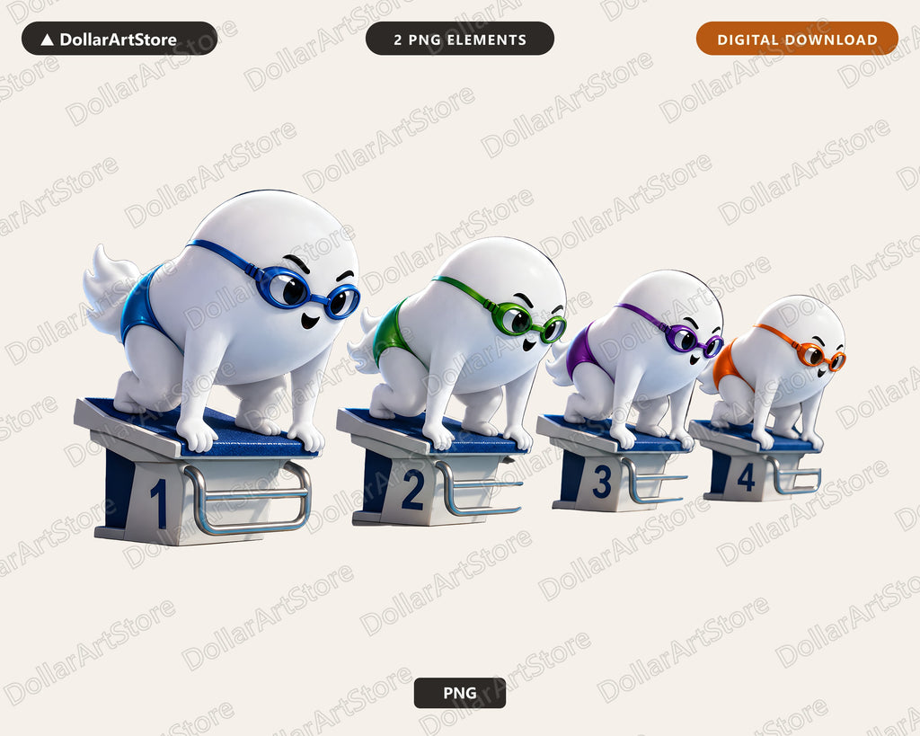Cute Halloween Ghost PNG Swimming Sublimation Design | Shirt & Tumbler Digital Download