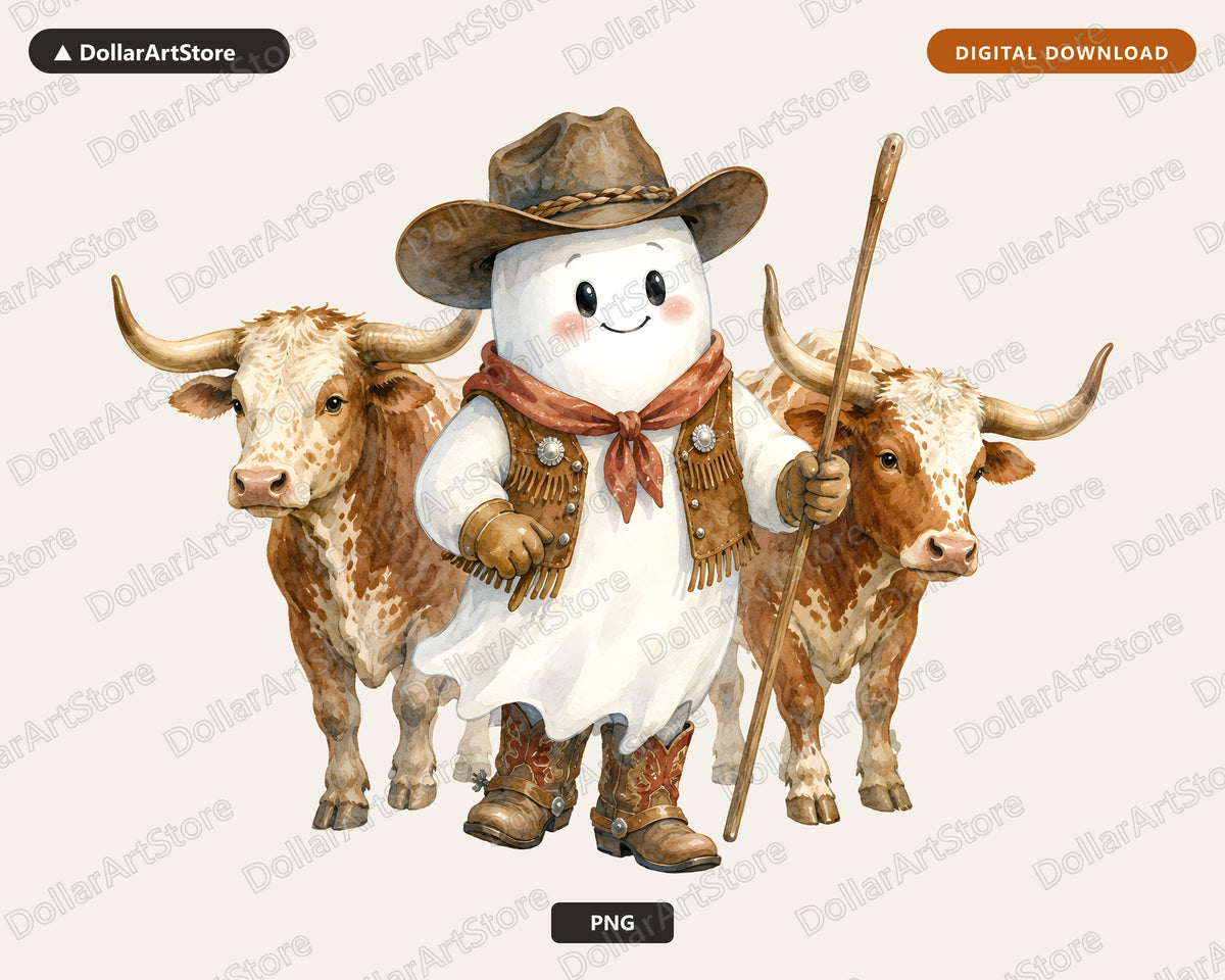 Western Cowboy Ghost PNG, Sublimation Design, Shirt Design Digital Download