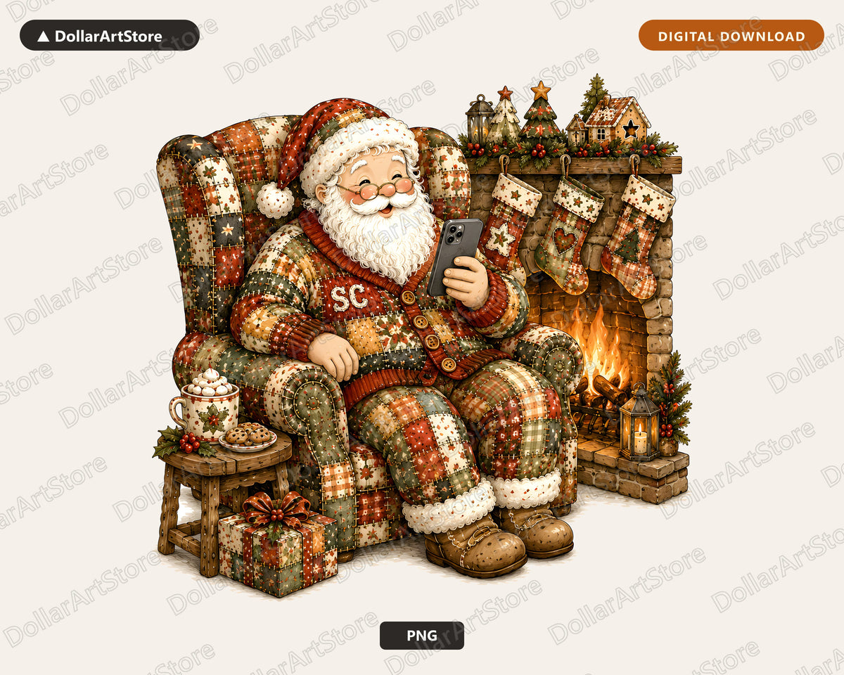 Santa Patchwork PNG, Sublimation Design, Christmas Shirt Digital Download
