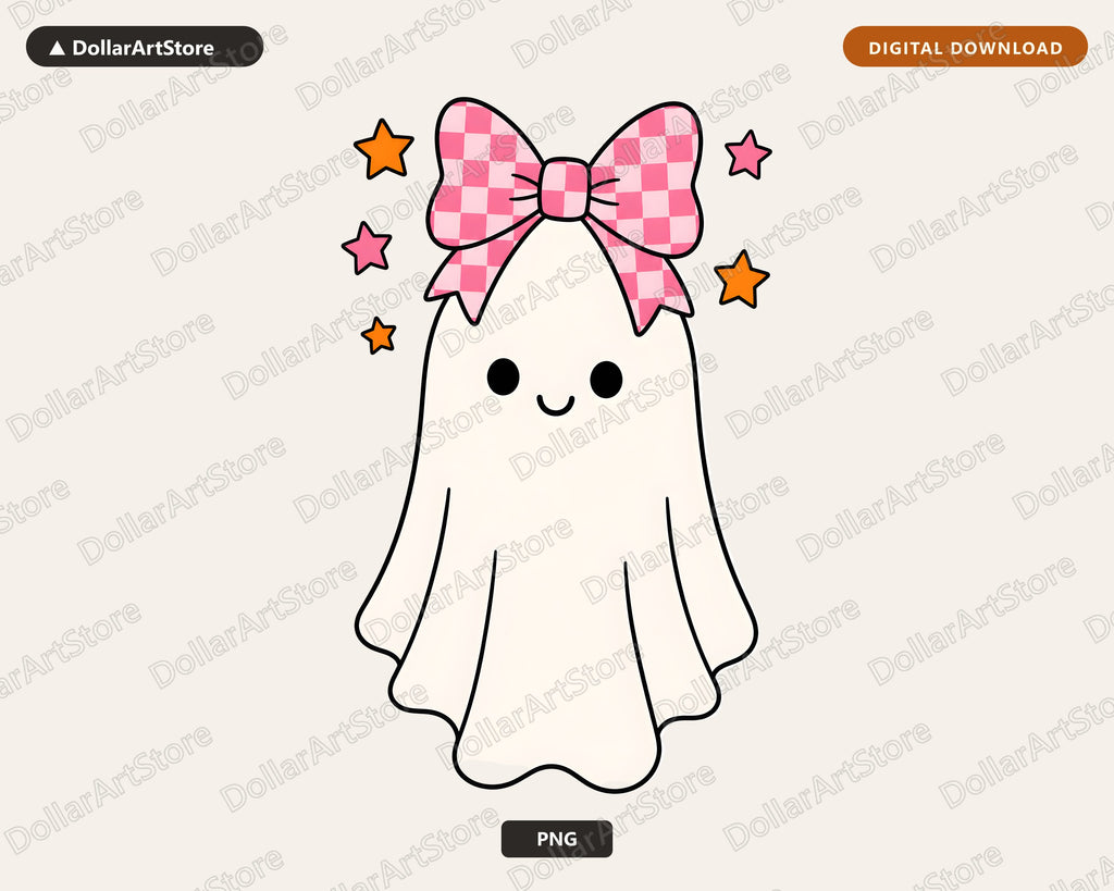 Cute Ghost PNG with Pink Bow, Halloween Sublimation Design, Digital Download