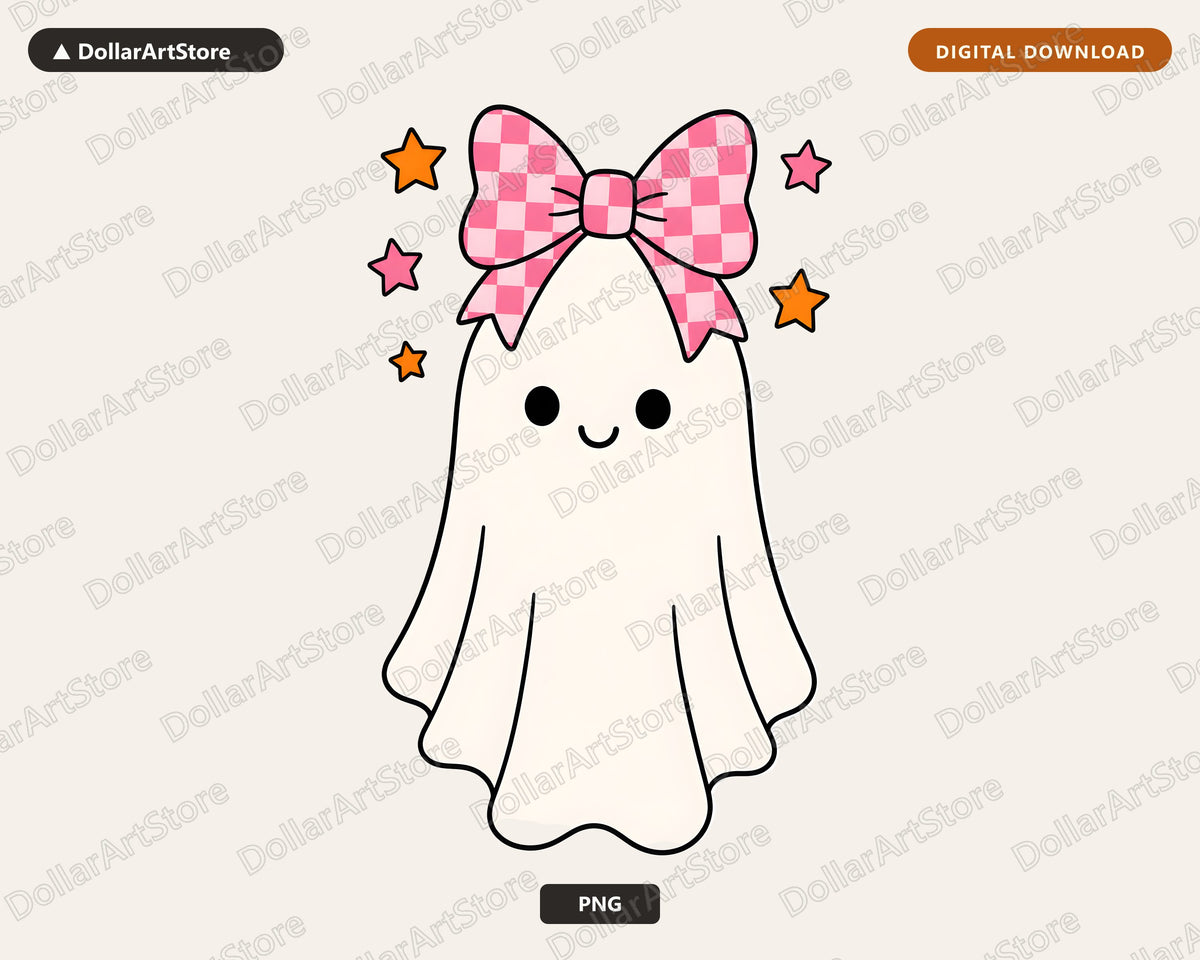 Cute Ghost PNG with Pink Bow, Halloween Sublimation Design, Digital Download