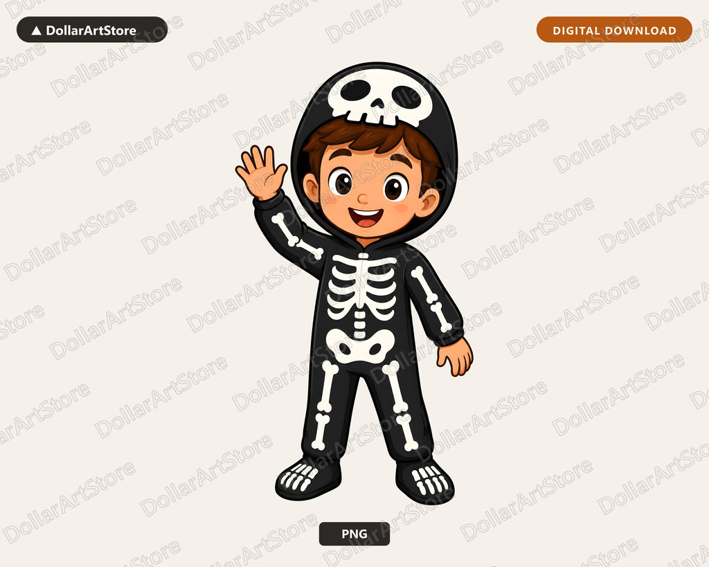 Cute Skeleton Costume Kid PNG, Halloween Sublimation Design, Shirt & Tumbler Digital Download