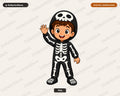 Cute Skeleton Costume Kid PNG, Halloween Sublimation Design, Shirt & Tumbler Digital Download