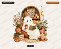 Bookish Ghost PNG, Cozy Reading Design, Sublimation PNG Digital Download