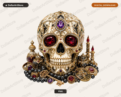 Gothic Skull PNG Sublimation Design, Luxury Halloween Shirt & Tumbler Print