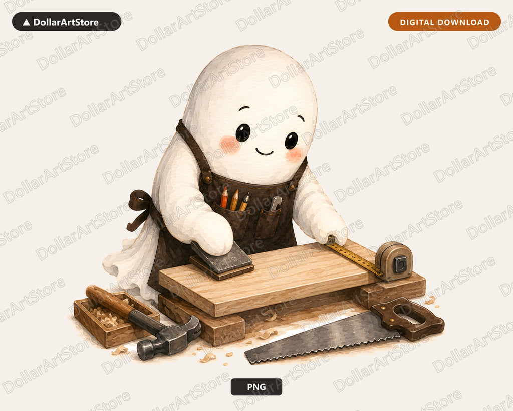 Carpenter Ghost PNG Sublimation Design, Cute Ghost Shirt Design Digital Download