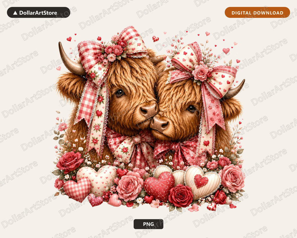 Highland Cattle Valentine PNG, Sublimation Design, Shirt Design Digital Download