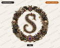 Halloween Monogram S PNG, Gothic Ornate Design, Sublimation Print