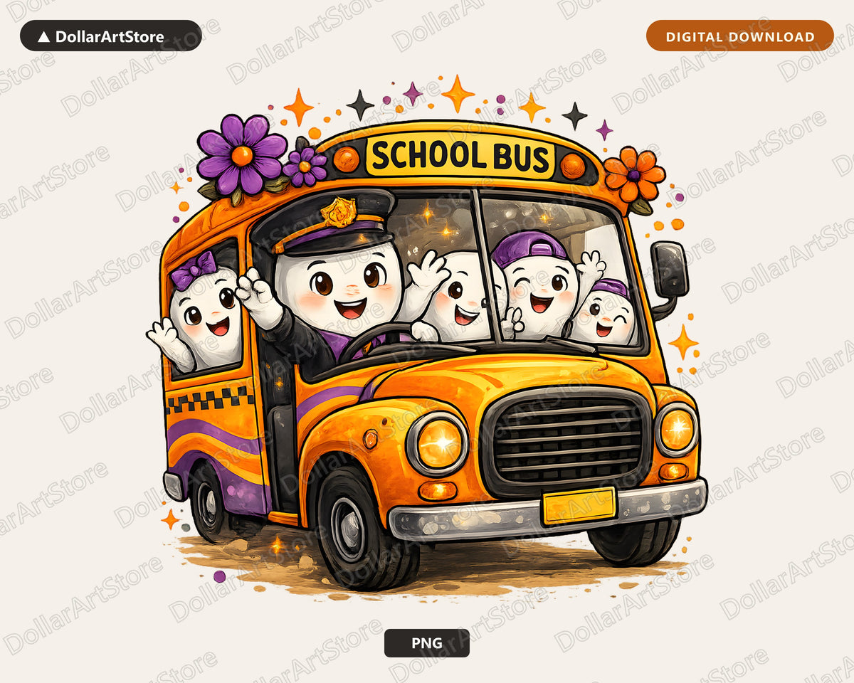 Cute Halloween Ghost School Bus PNG, Sublimation Design, Shirt & Tumbler