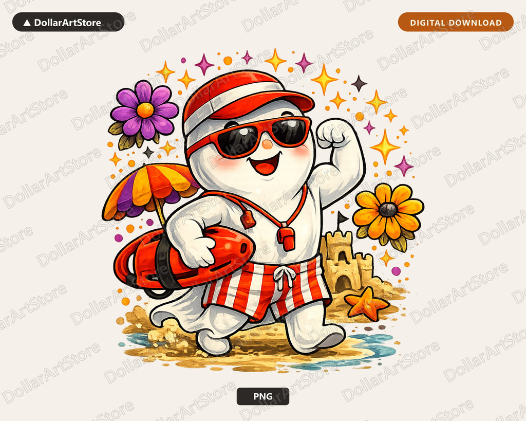 Cool Beach Ghost PNG Sublimation Design, Summer Shirt Print Download